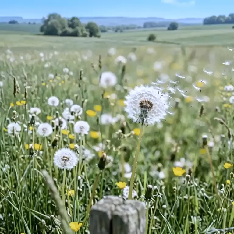 Pusteblumen auf einer sommerlichen Wiese